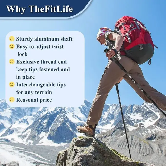2PCS Anti Shock Trekking Hiking Pole Adjustable Telescoping Walking Stick for Mountaineering, 135 cm Aluminium Grade with Shock Absorber With an ONOFF Feature Lightweight Hiking Poles -Black-2.webp