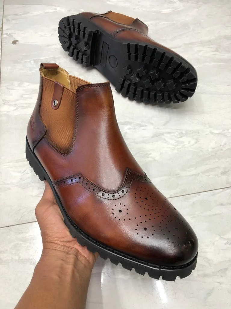 Brown Mens Timberland Leather Boots Premium Brogue Slipon Ankle