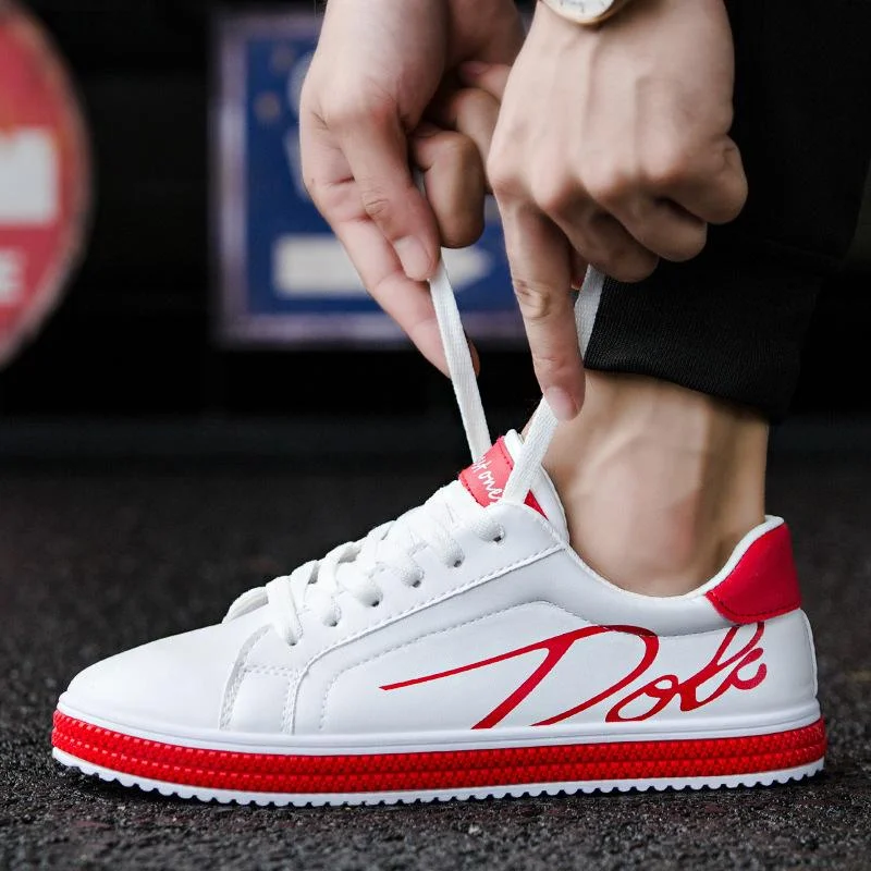 Italian Casual Comfortable Fashion Laced Mens Sneakers White Red