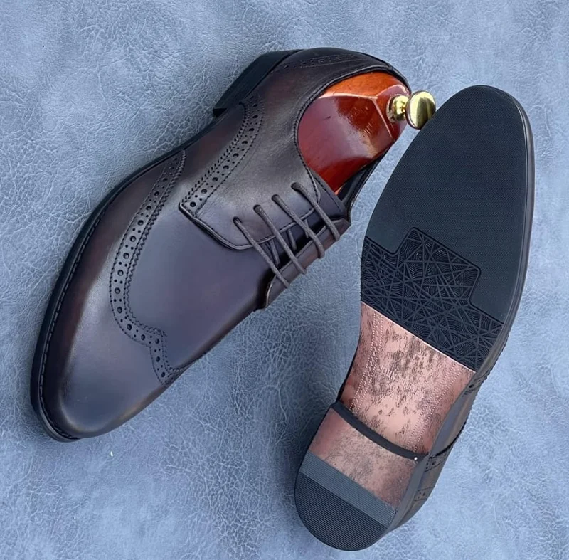 JohnFoster Men's Premium Coffee Brown Leather Official Shoe-Lace up.