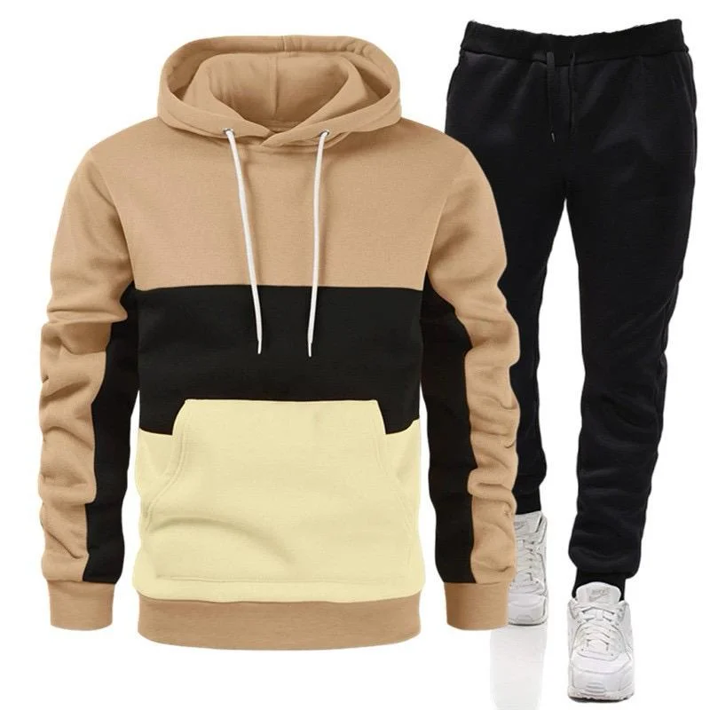 Designer Unisex Tracksuit Hooded and pants in Brown Cream Black
