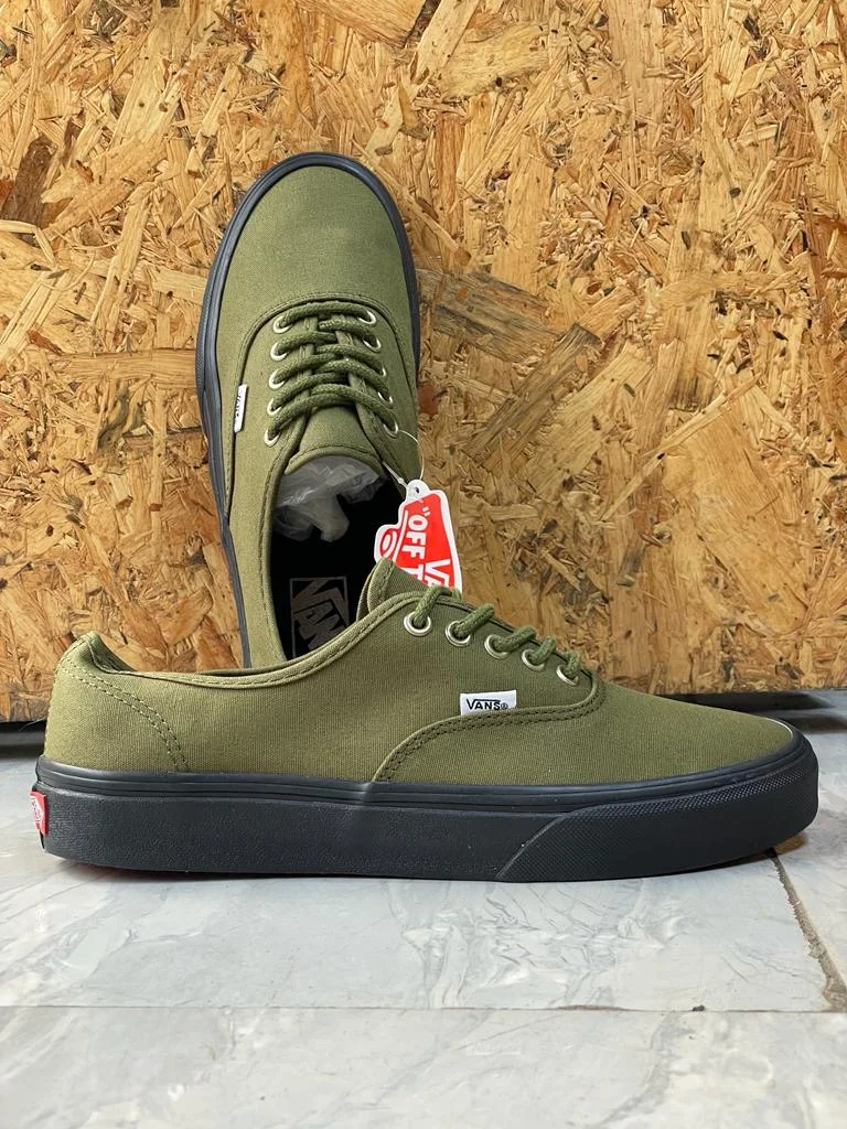 Double Soled Authentic Vans Shoes - Jungle Green Black Sole
