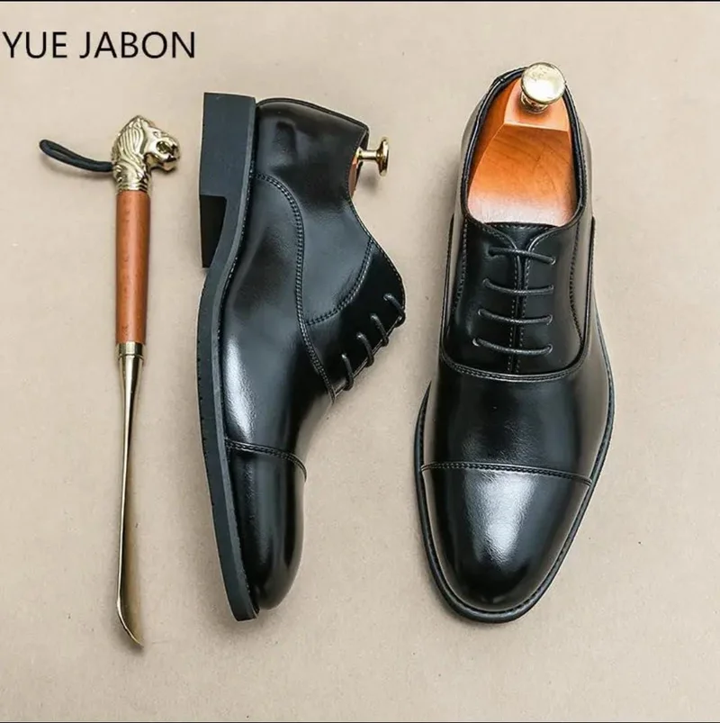 Men's Genuine Leather formal shoes:Black