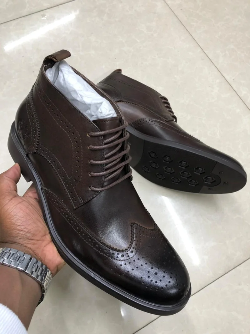 Mens Coffee Timberland Leather Boots Formal Brogue Combat Lace Ankle Boots Shoes