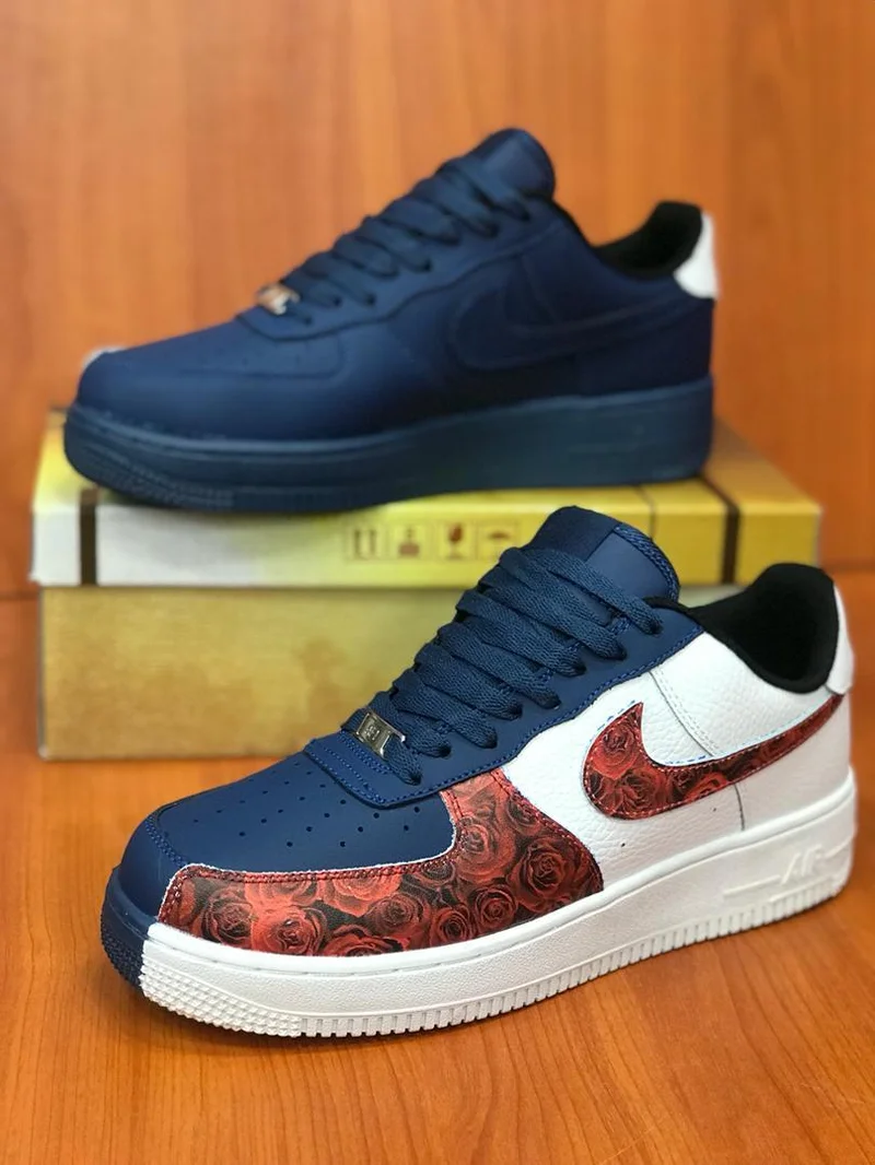Navy Blue-White Split Nike Air Force 1 Low Sneakers