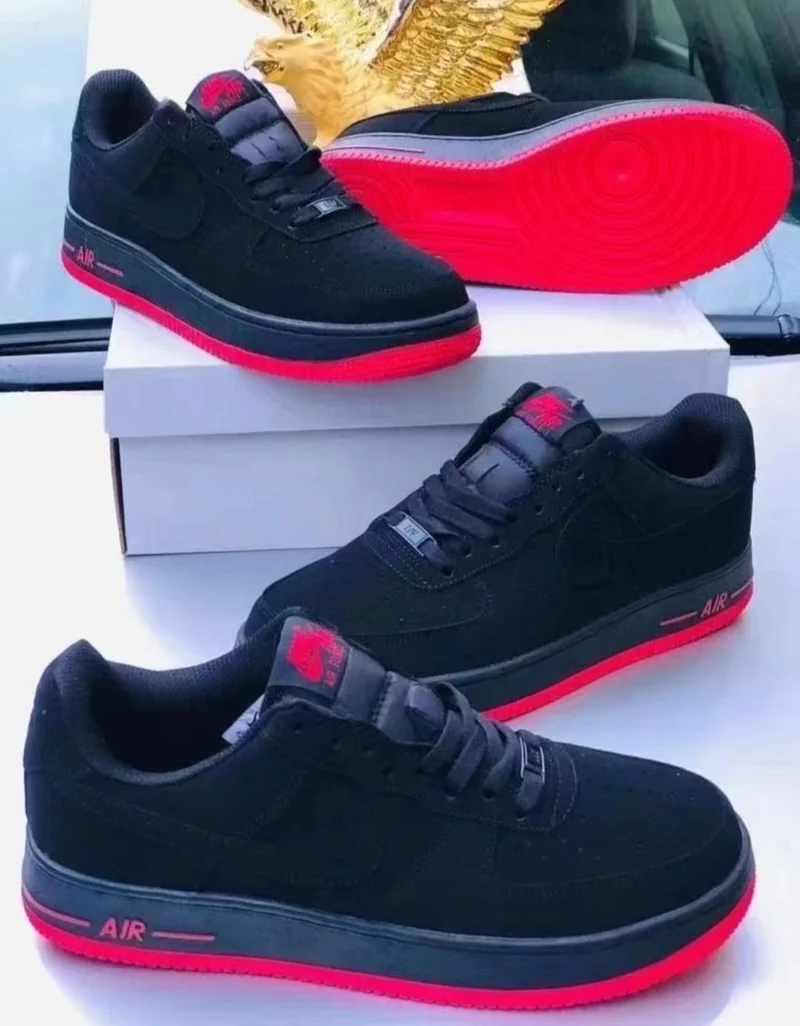 Nike Air Force 1 Low  Black Red Suede Sneakers