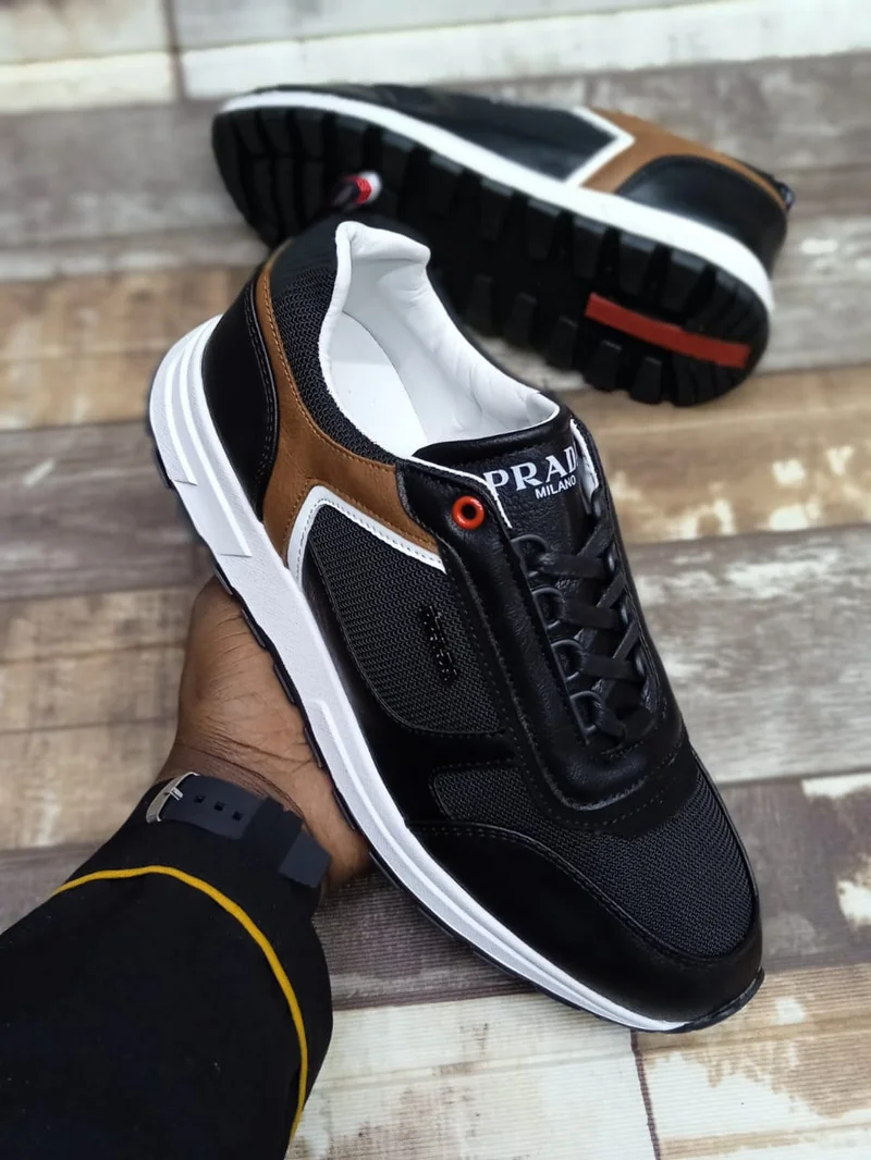 Prada Milano Quality Fashion Rubber Sneakers Black Shoes