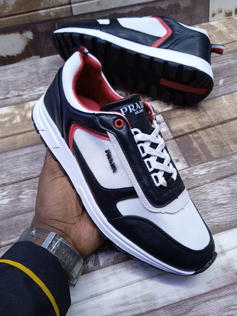 Prada Milano Quality Fashion Rubber Sneakers White Black Shoes