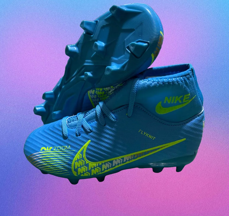 LIGHT BLUE -NEON YELLOW NIKE MERCURIAL  AIR ZOOM FOOTBALL SHOES.