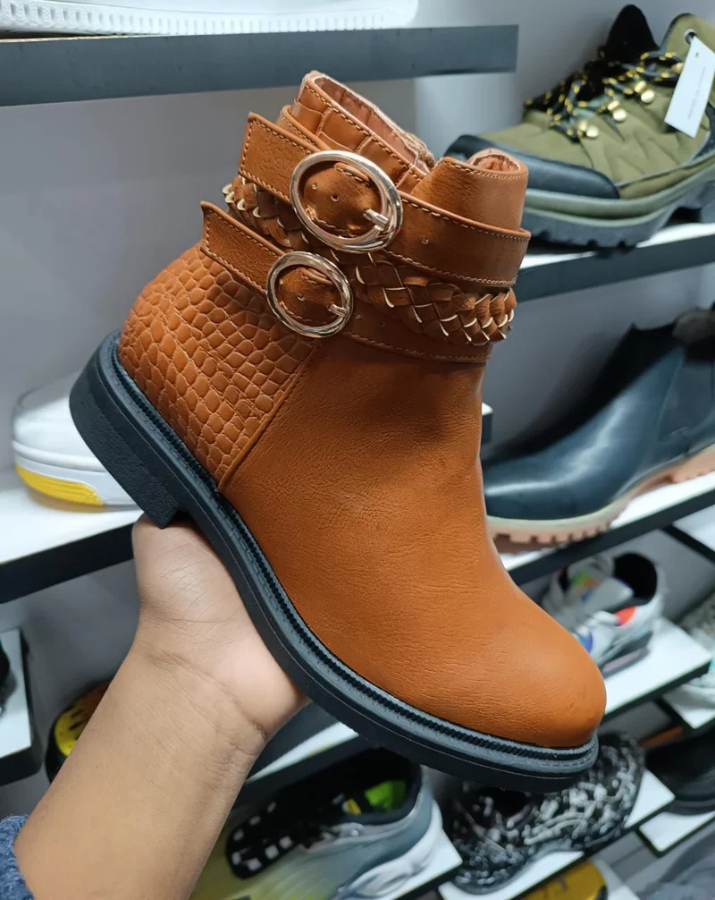 Womens Winter Ankle Boots Double Buckle Brown Non Slip Skiing Snow Booties Shoe
