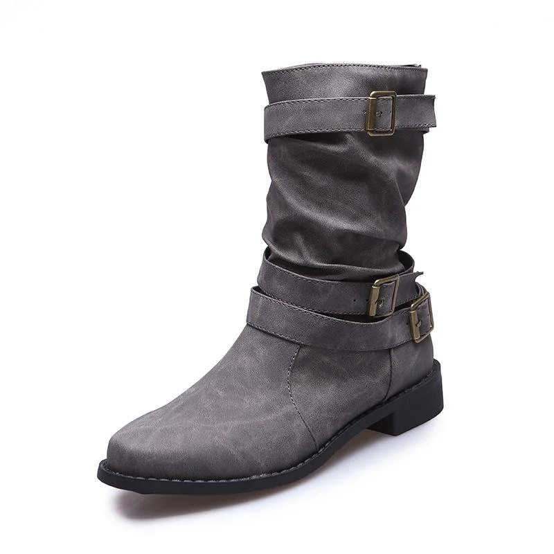 Womens Winter Ankle Boots Slip-on Slouchy Boots Grey Boots