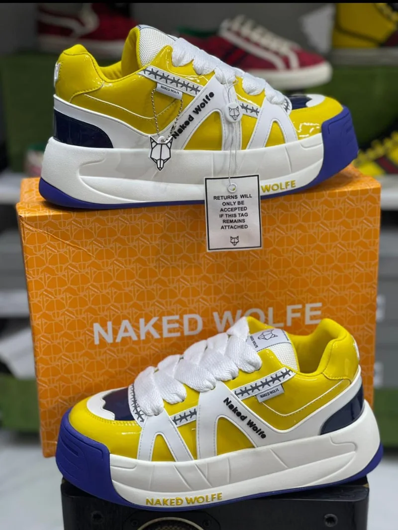 Yellow and White Quality Original Naked Wolfe Unisex Sneakers