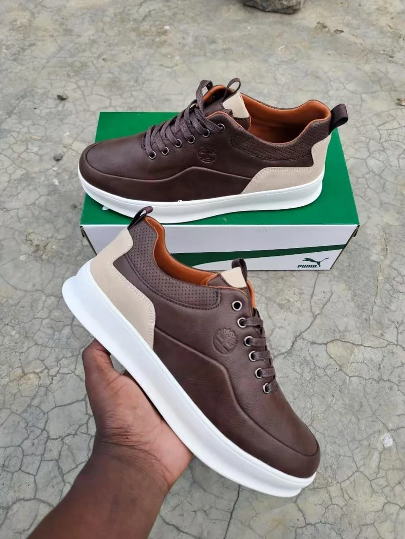BROWN TIMBERLAND LEATHER LACE -UP CASUAL SNEAKERS