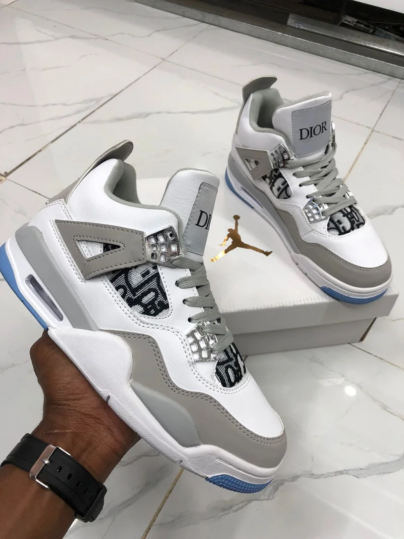 Air Jordan 4 Assorted Dior Unisex Sneakers White/Grey
