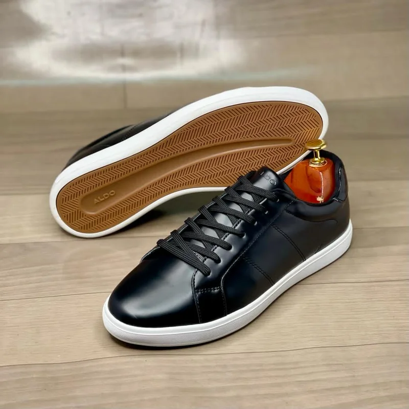 Black Aldo Genuine Leather Sneakers Comfortable Flexible Sneakers