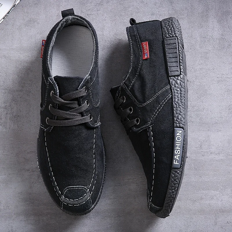 Black Denim Canvas Shoes For Men