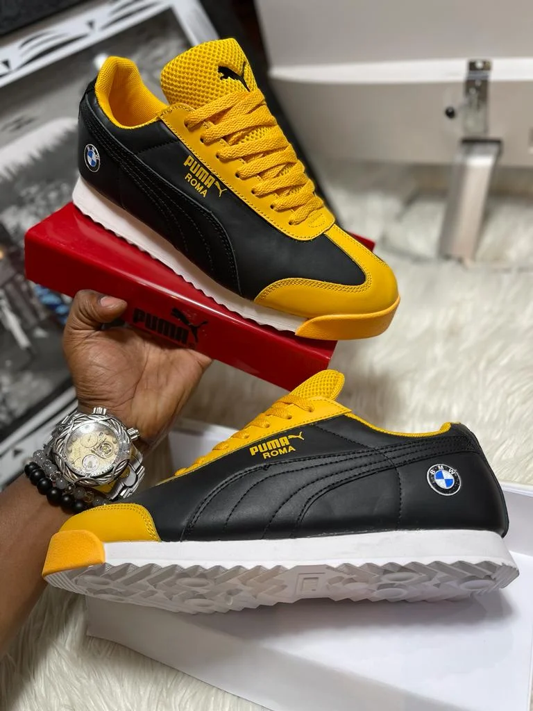 Black Yellow BMW  Puma Roma Casual Shoes  Lace-Up