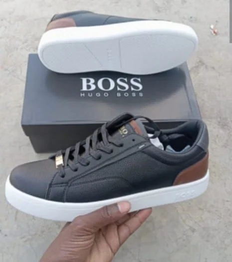 BLACK-BROWN CASUAL HUGO BOSS LEATHER SNEAKERS