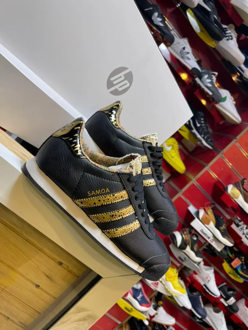 Black-Gold-White Striped Samoa Adidas Shoes Footware