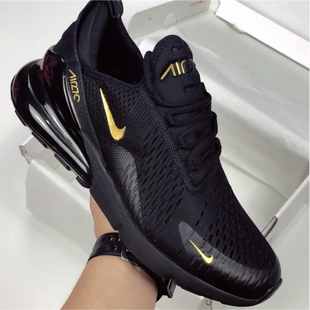 Black/Gold Airmax 270 Nike Sneakers Men and Women Shoes