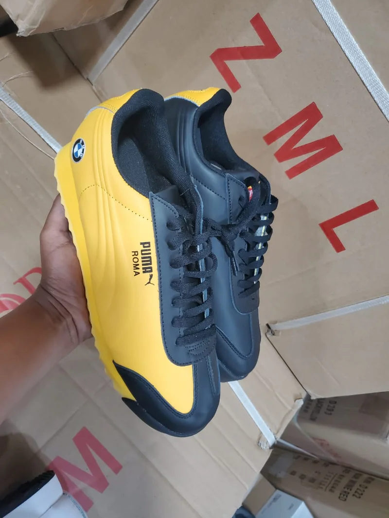 Black/Yellow  BMW  Puma Roma Lace-Up  Casual Sneakers