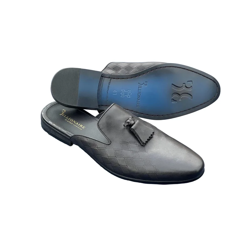 Breathable Men Billionaire Leather Dress Shoes Slip-on Mules