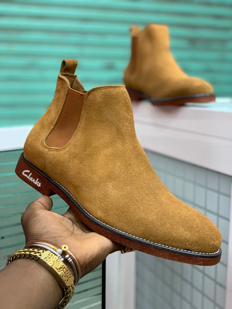 Brown Clarks Leather Chelsea Boots Fashion Men