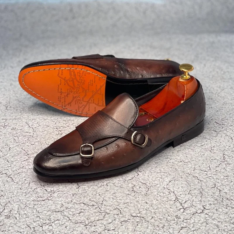 Brown Double Buckle Official Shoes Genuine Leather Men's Monk Shoes