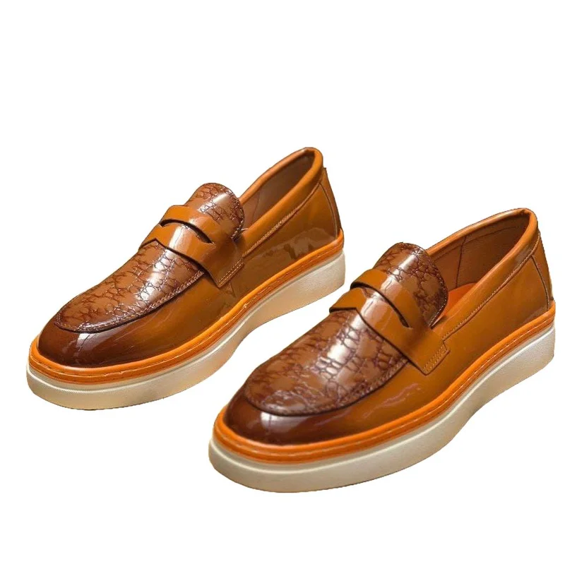 BROWN FASHION MEN’S SLIP-ON LOAFERS CASUAL SHOES.