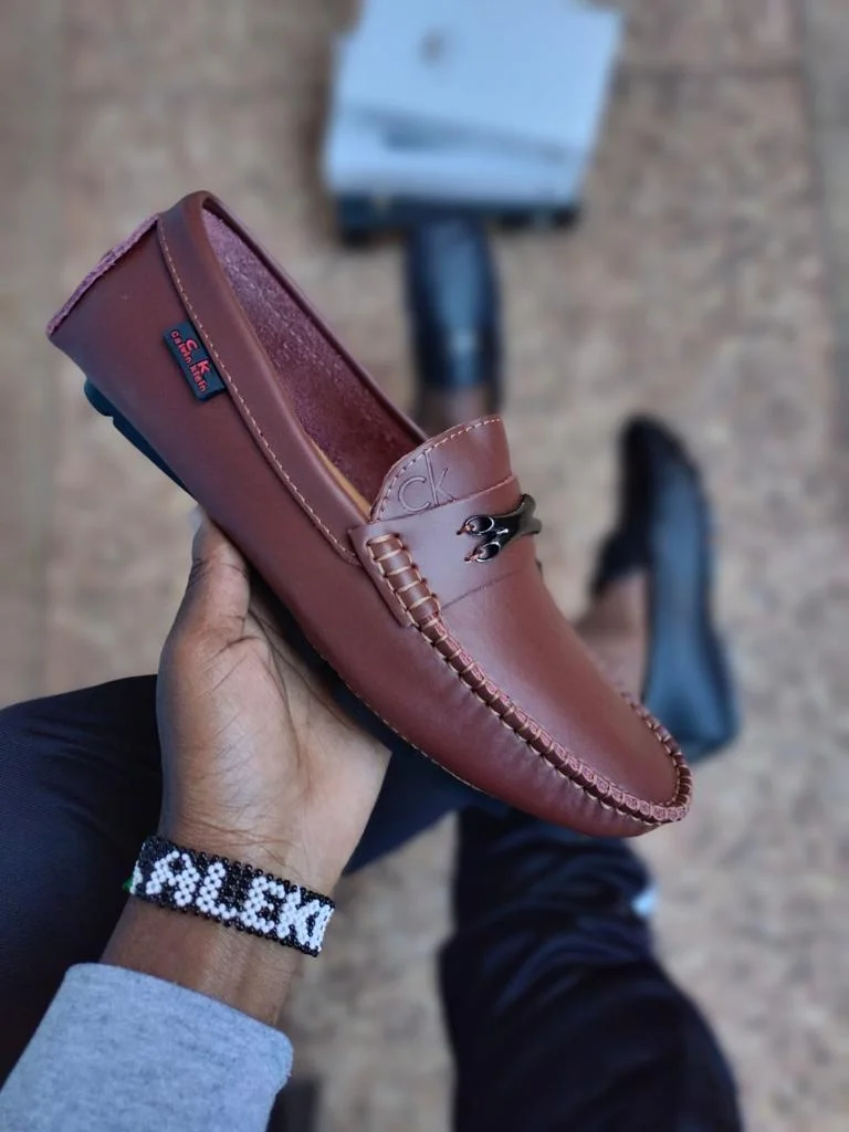 Brown Leather Calvin Klein Men Casual Ck Loafer Shoes