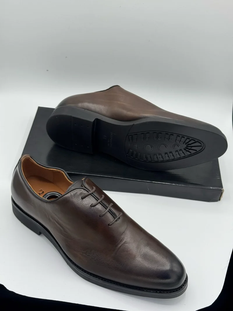 BROWN LEATHER OXFORD  SHOES