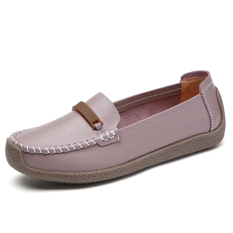 Brown Loafers flats shoes woman folding Leather women flats