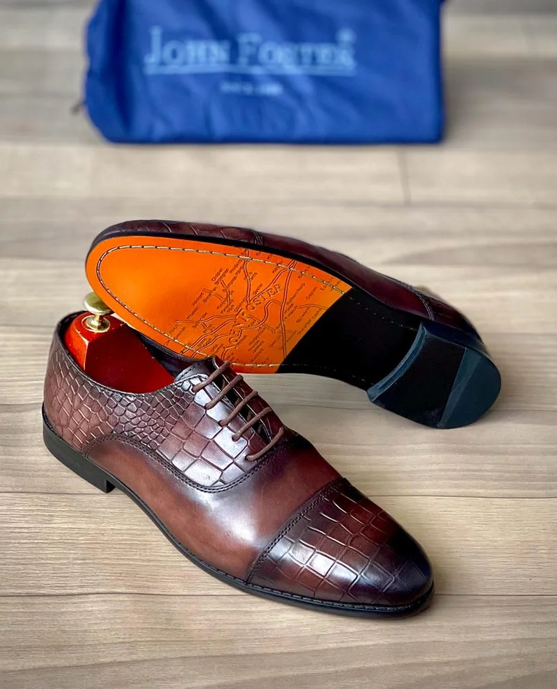 Brown Premium Leather Shoes Quality Men John Foster Lace Up