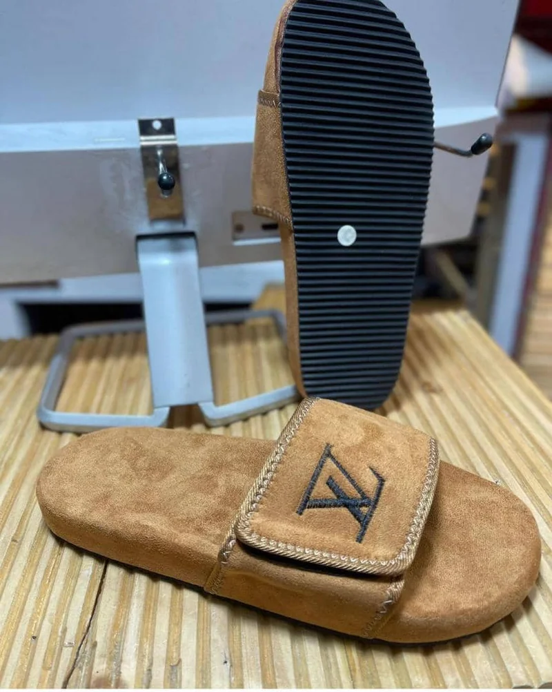 Brown Velcro Louis Vuitton Leather Unisex Slides