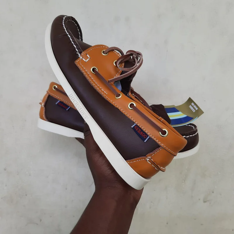 Brown/White/Coffee Docksides Men's  Sebago Boat Shoe