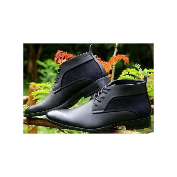 Cacatua Black Laced-Up Official Boots For Men