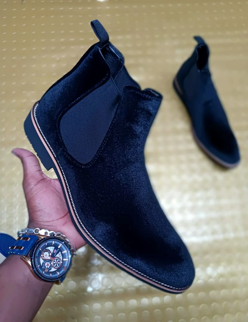 Cacatua Mens Boots Chelsea Cowboy Shiny Navy Blue Slipon Boots Shoes