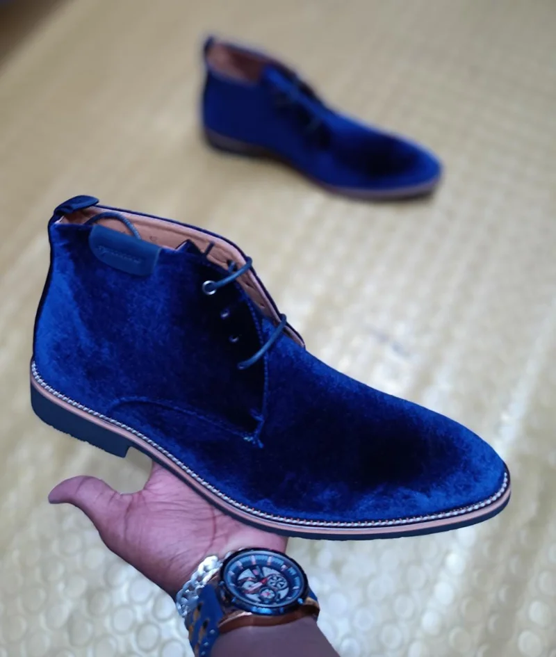 Cacatua Mens Boots Chelsea Shiny Blue Laced Boots Shoes