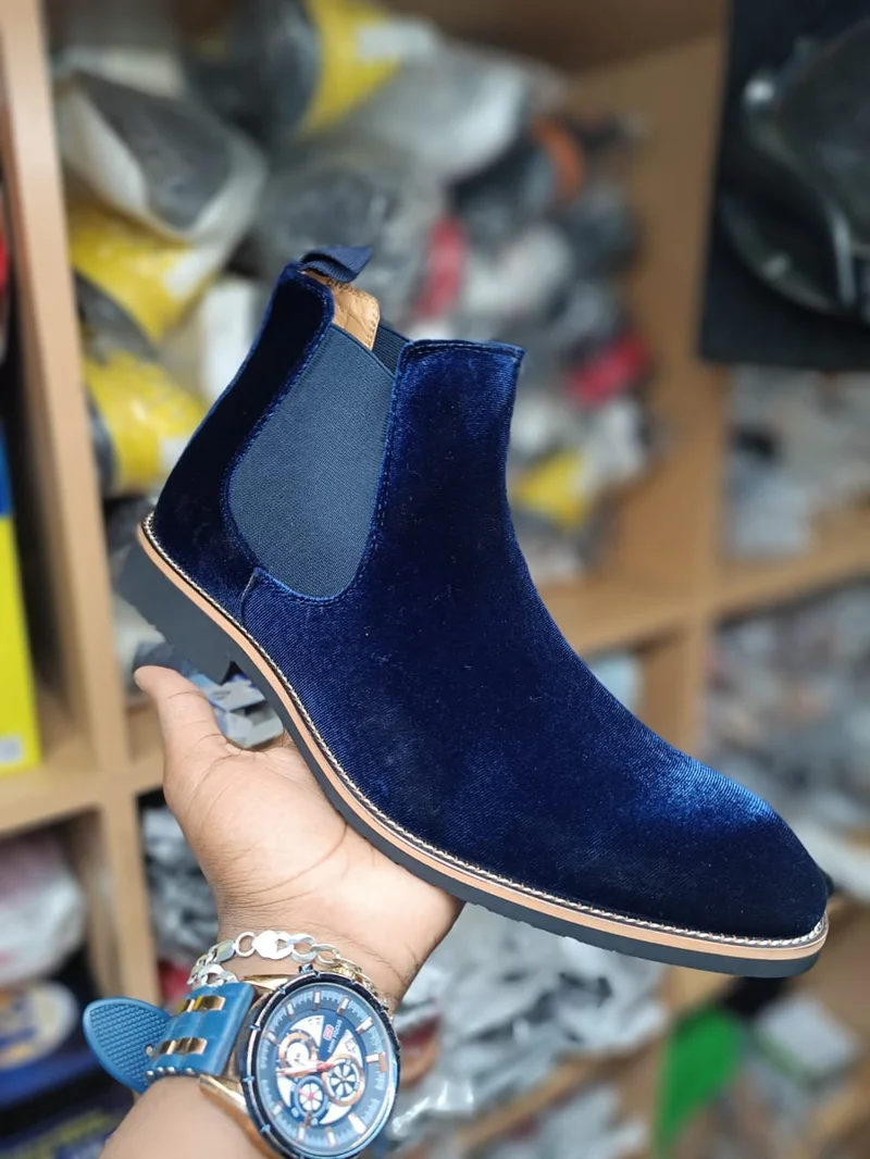 Cacatua Mens Boots Chelsea Shiny Blue Slipon Boots Shoes