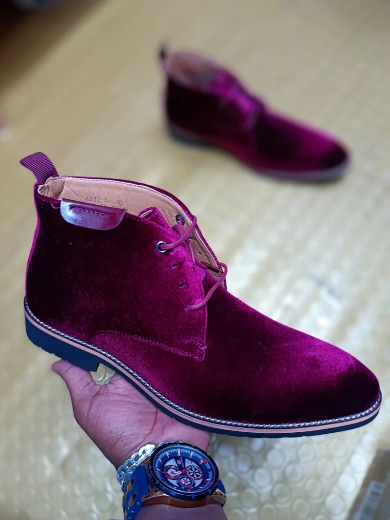 Cacatua Mens Boots Chelsea Shiny Maroon Laced Boots Shoes