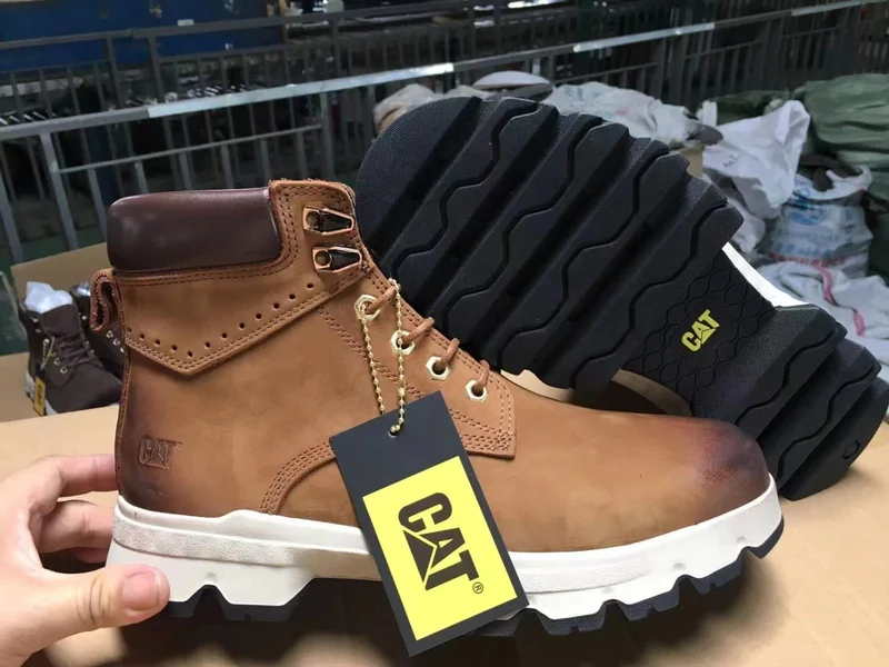 Caterpillar Leather Brown Boots Rubber Grips Sole Men's Shoes