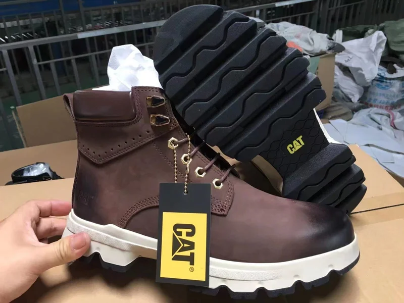 Caterpillar Leather Coffee Brown Boots Rubber Grips Sole Men's Shoes