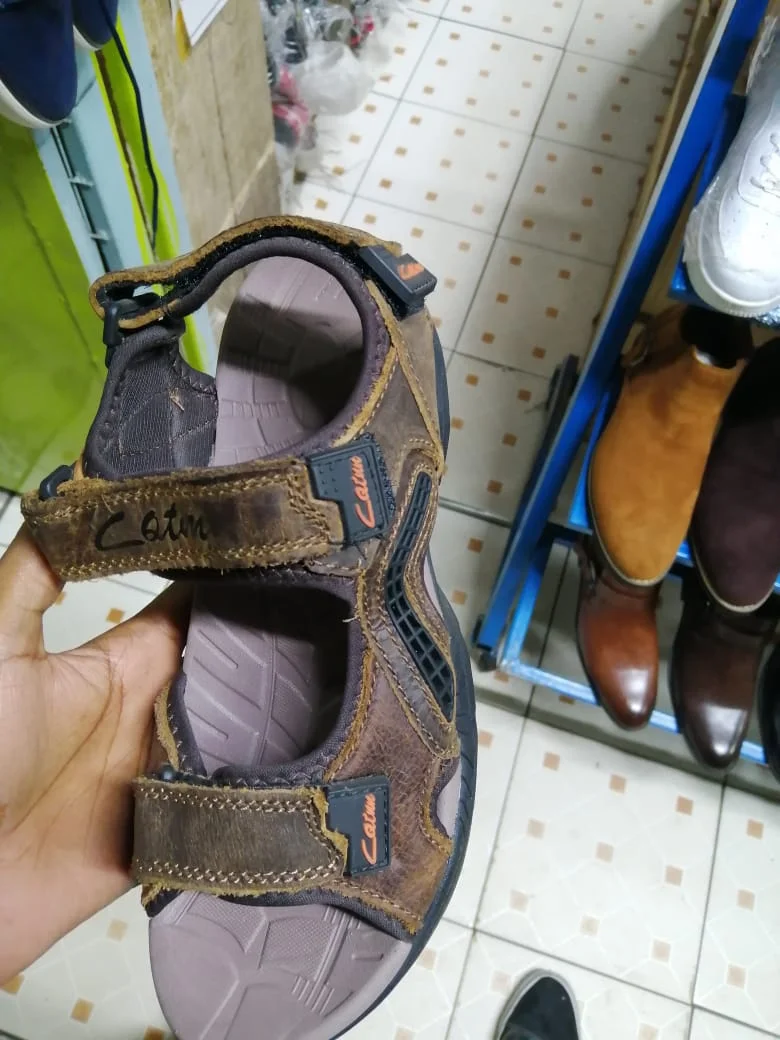 Catnun Velcro Mens Sandals Open Shoes Dark Brown