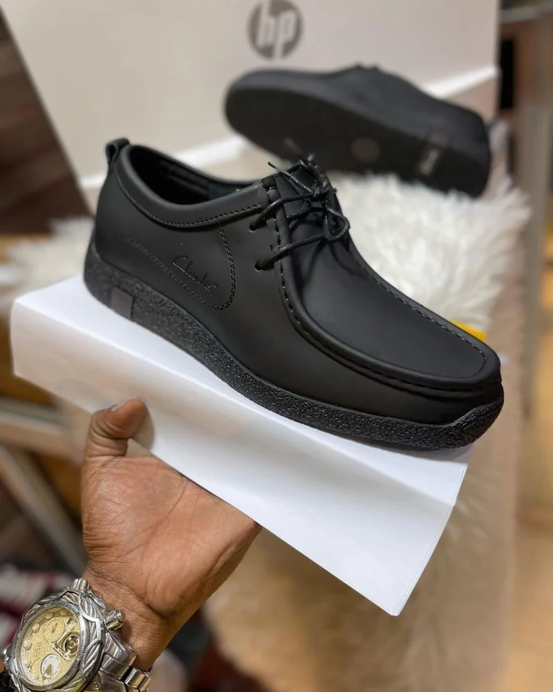 Clark  Lace-Up Leather Shoes - All Black Leather Quality Men Rubber S