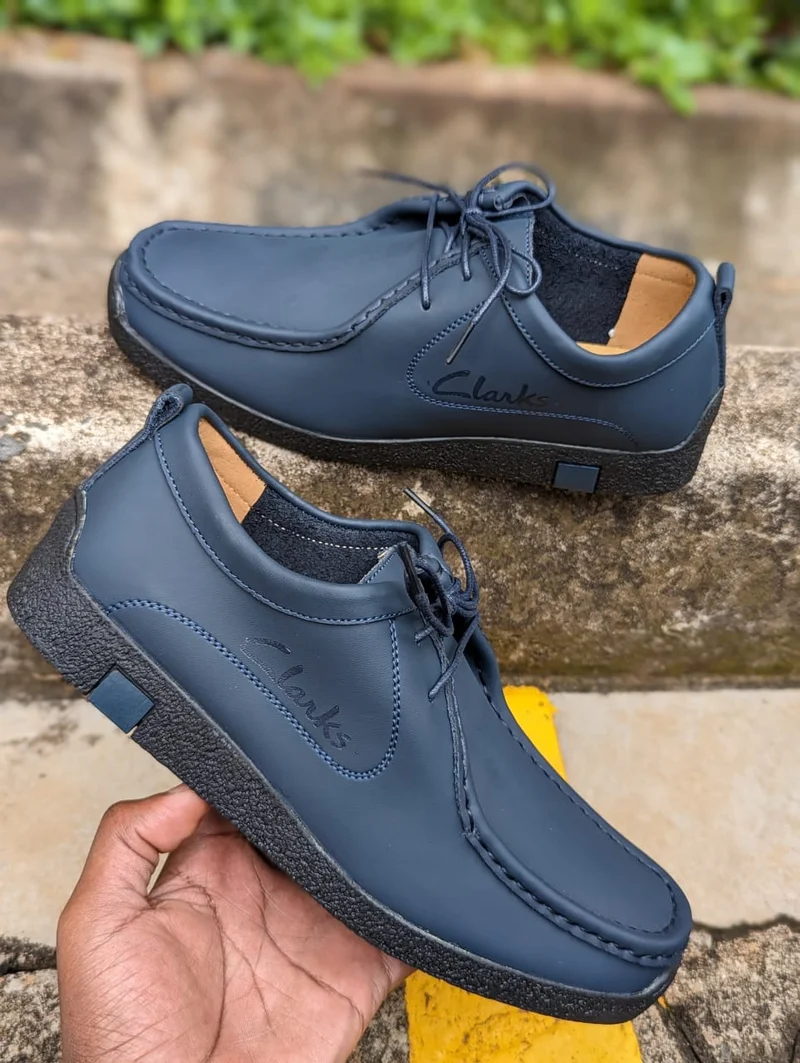 Clark  Lace-Up Leather Shoes - Blue Leather Quality Men Rubber Shoes