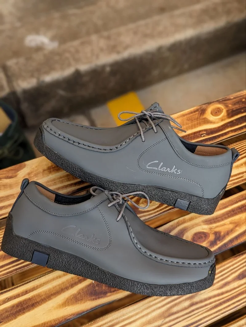 Clark  Lace-Up Leather Shoes - Coffee Brown Leather Quality Men Rubber Shoes