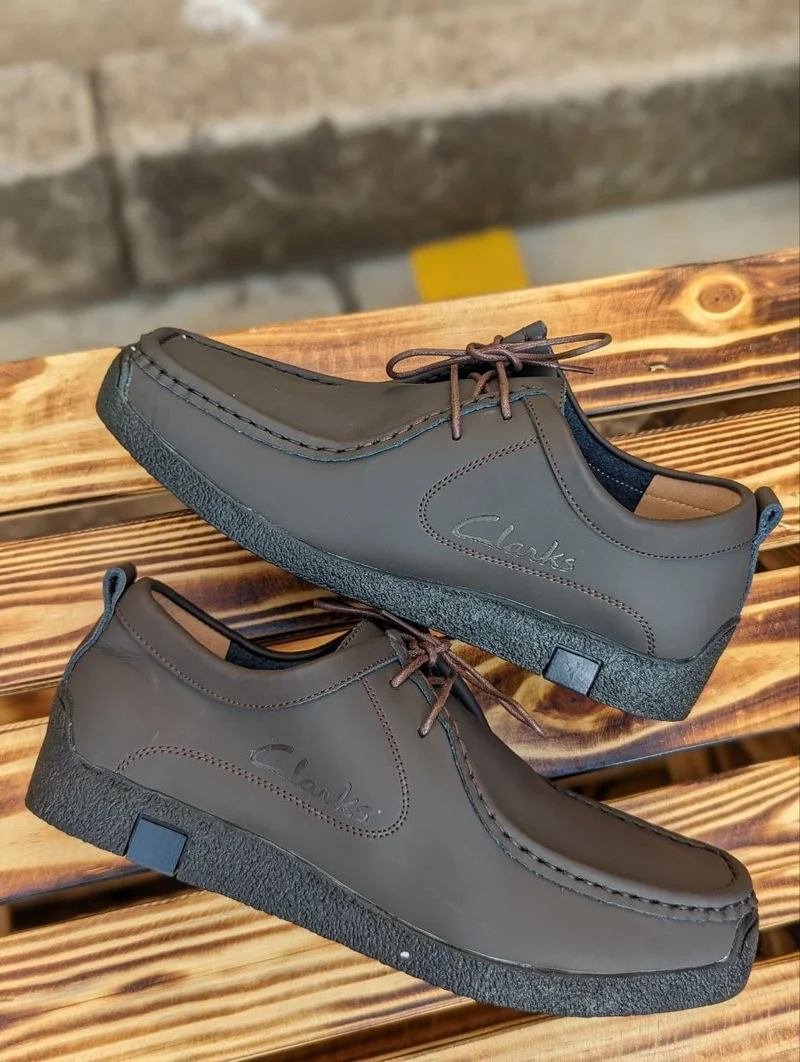 Clark  Lace-Up Leather Shoes - Dark Brown Leather Quality Men Rubber Shoes