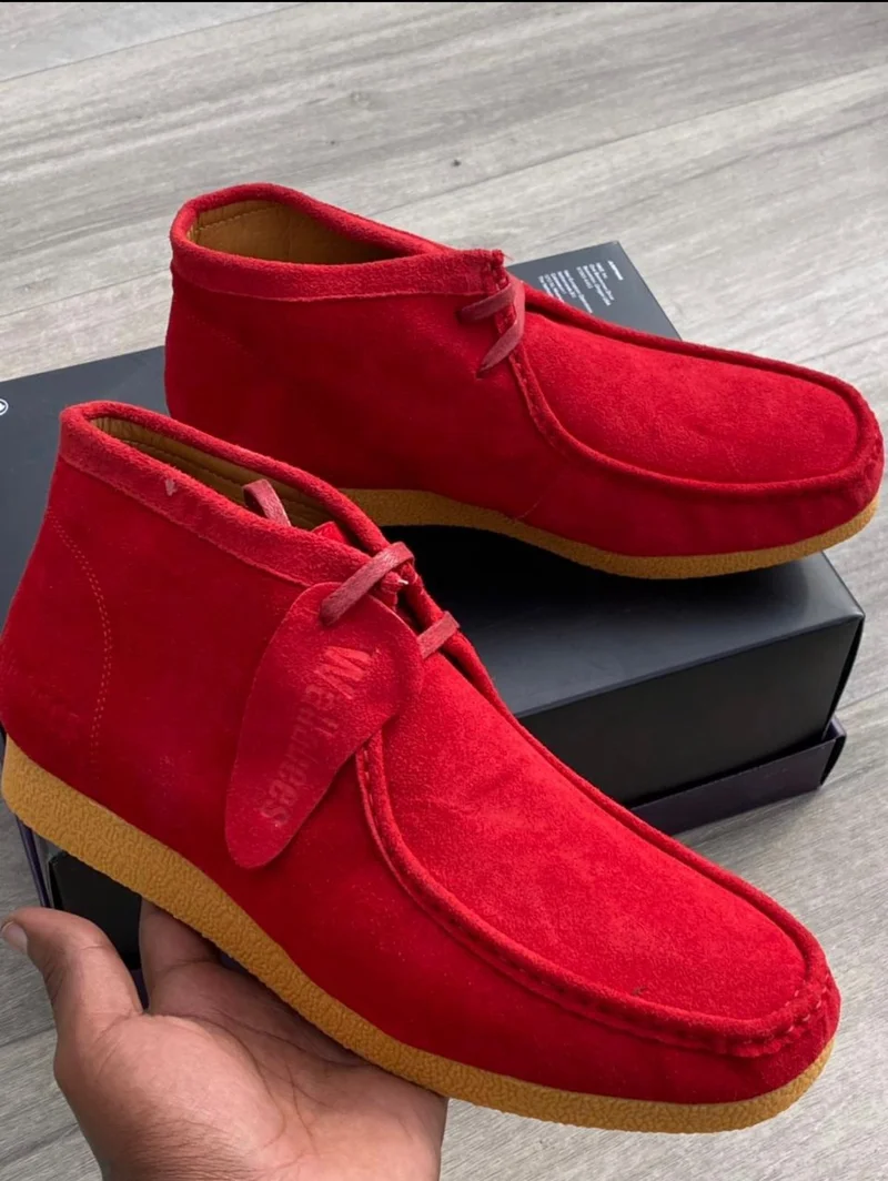 Clark Wallabees Lace-Up Boots Suede Boots -Red Moccassins Shoes