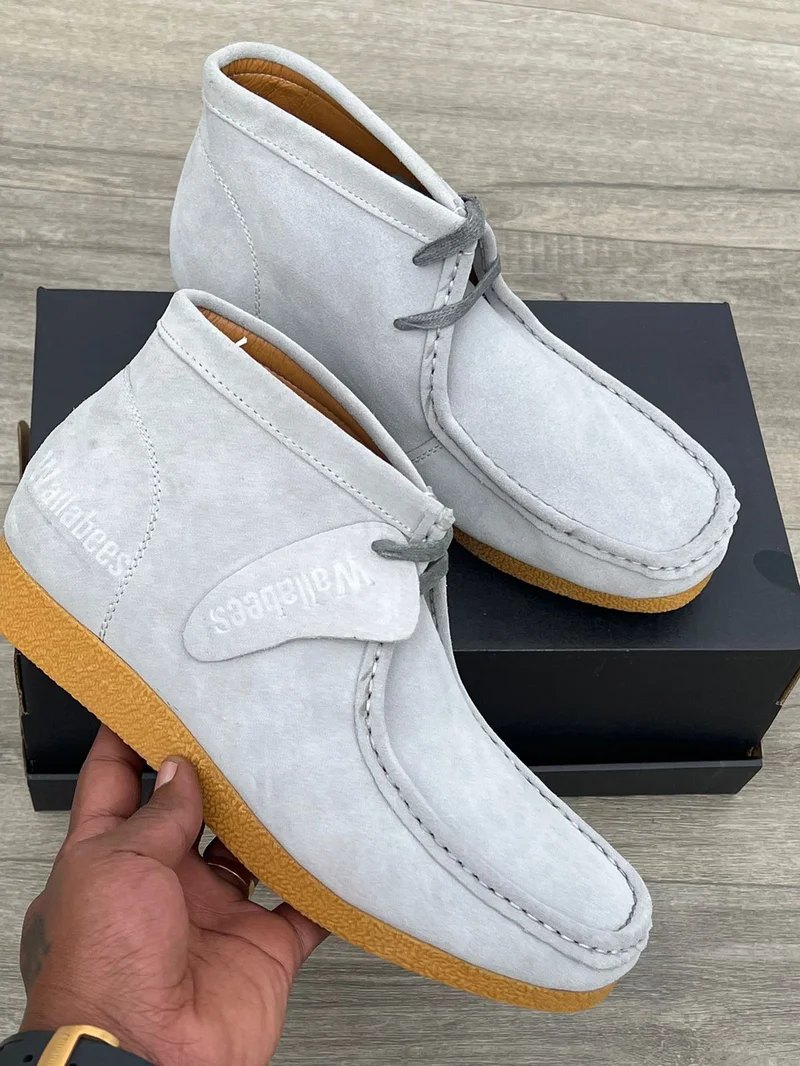 Clark Wallabees Lace-Up Boots Suede Boots -White Moccassins Shoes