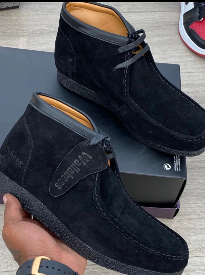 Clark Wallabees Lace-Up Boots Suede Boots Black Moccassins Shoes